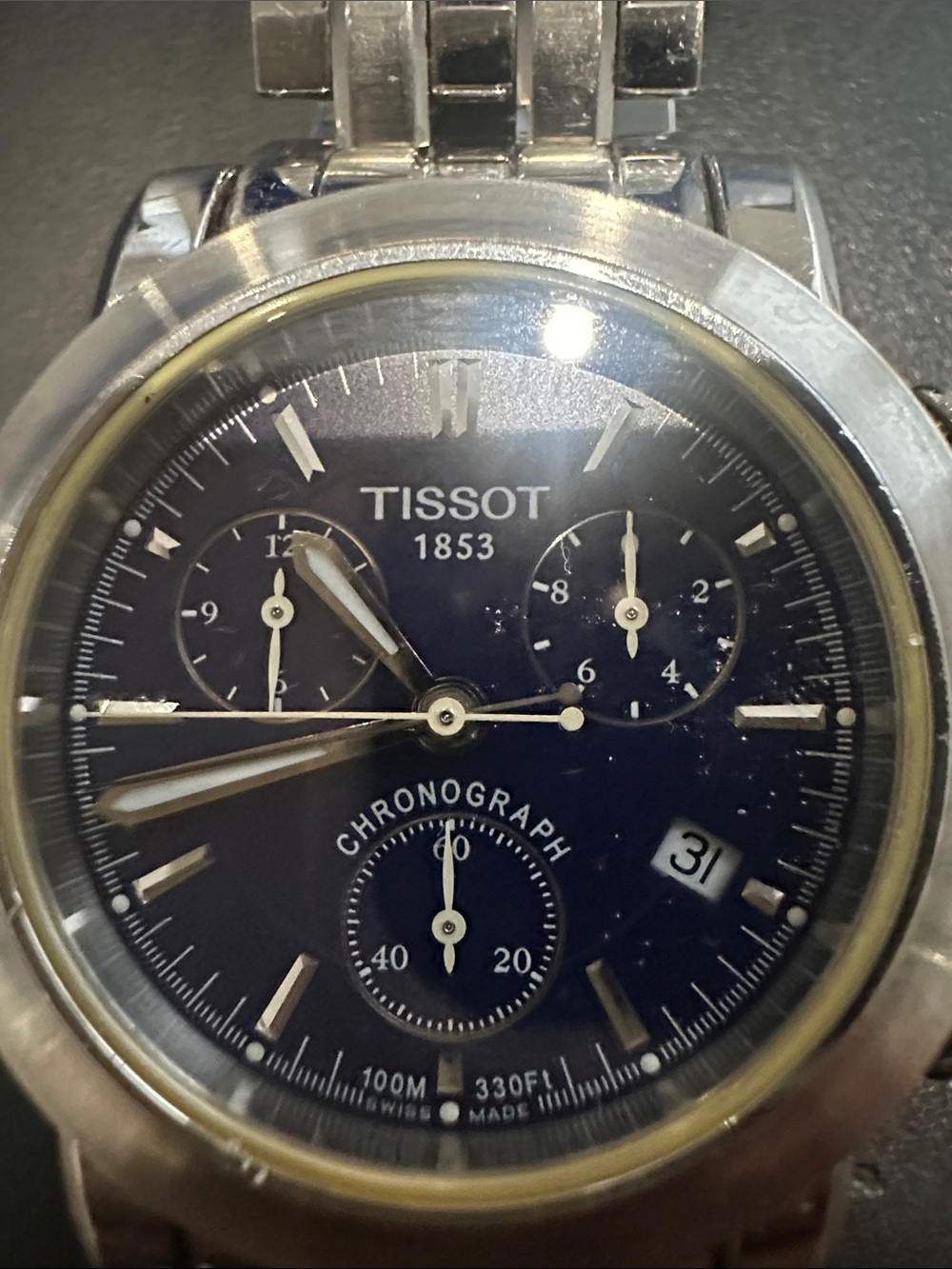 Tissot Silver Watch with Blue Dial and Stainless Bracelet - Picture 9 of 10